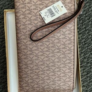 Rose Gold Michael Kors Monogram Jet Charm Wristlet Pouch